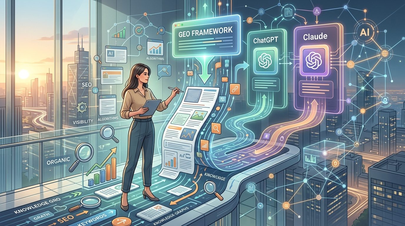 How to Optimise Content for ChatGPT and Claude: Complete GEO Framework 2026 — cover illustration